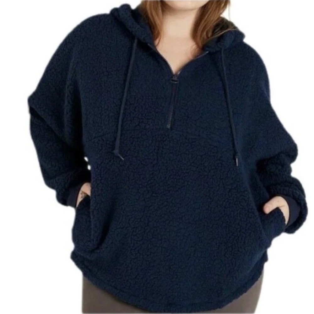 NWT Victoria's Secret PINK Navy Blue Sherpa Fleece Quarter Zip Hoodie pullover S